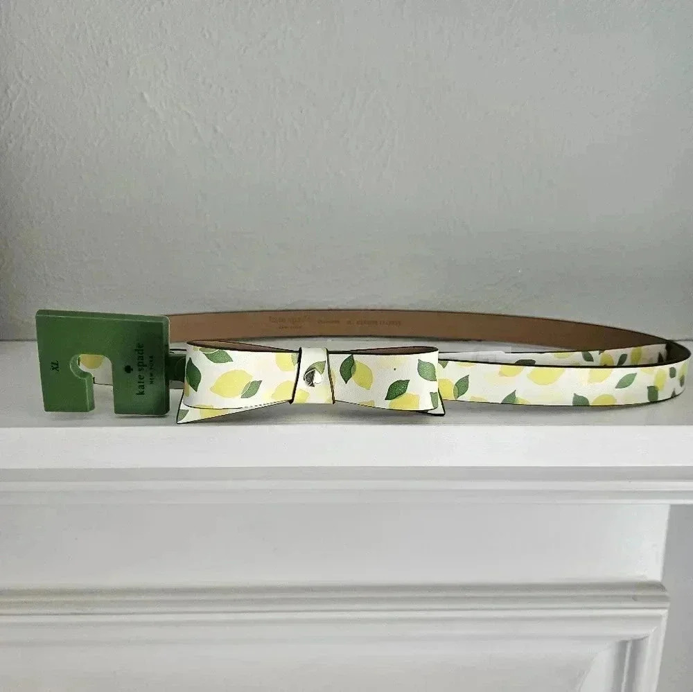 Kate Spade Lemon Print Bow Belt - White & Yellow